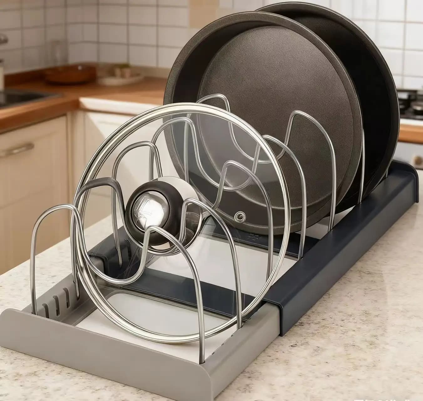 Scaffale portaoggetti retrattile in acciaio inossidabile, scaffale per armadio da cucina, tagliere con coperchio, pentole per asciugare, portaoggetti per stoviglie