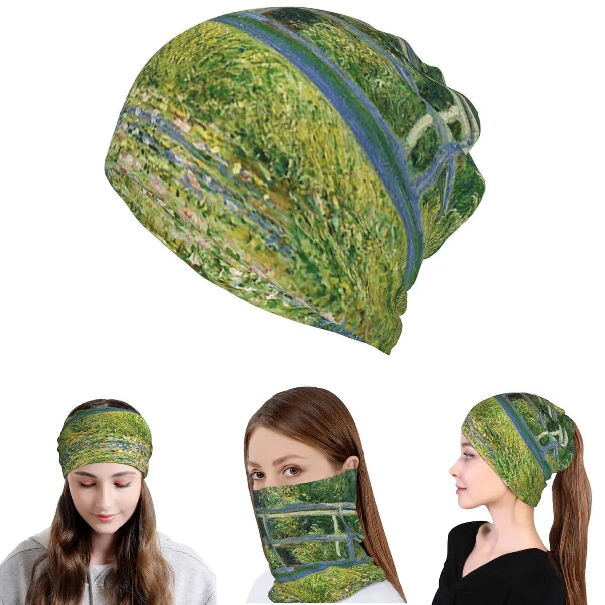 Claude Monet - Water-Lily Pond Bandana Scaldacollo Sciarpa magica Maschera multiuso Cappello con berretto per uomo donna adulto invernale