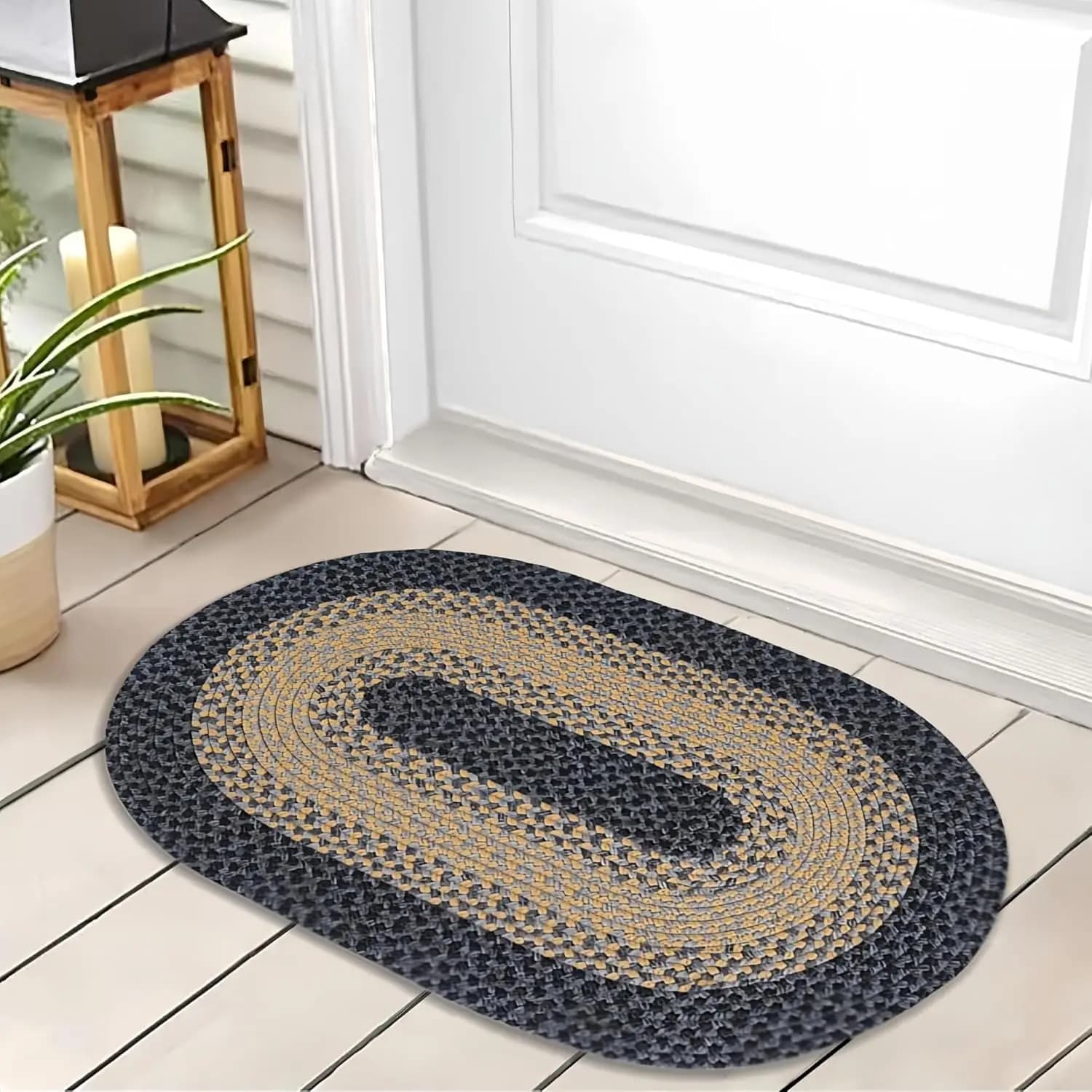 2'x3' Oval Braided Entryway Rug, Farmhouse Kitchen and Floor Mat for Indoor/Outdoor Use, Door Mat with Anti-Slip Pads for Hig