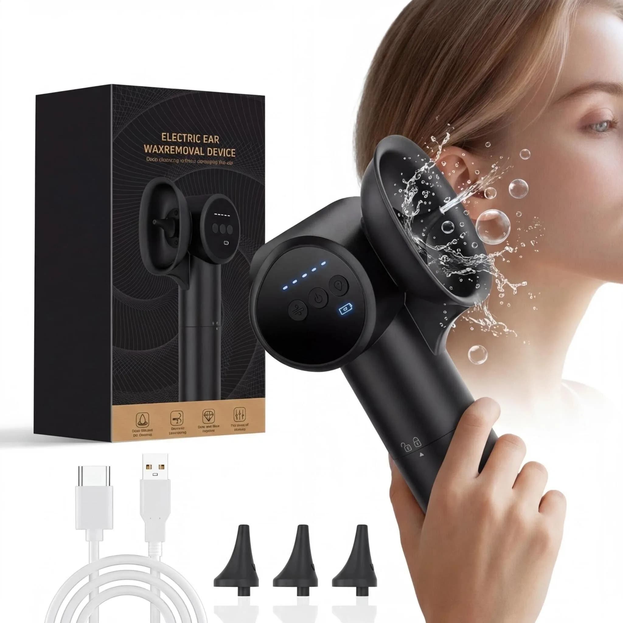 Dispositivo per la Rimozione del Cerume con Serbatoio Monopezzo, Pulitore Auricolare Sicuro con Sensore di Temperatura dell'Acqua, 5 Modalità di Pulizia, Cavo USB-C, IPX7