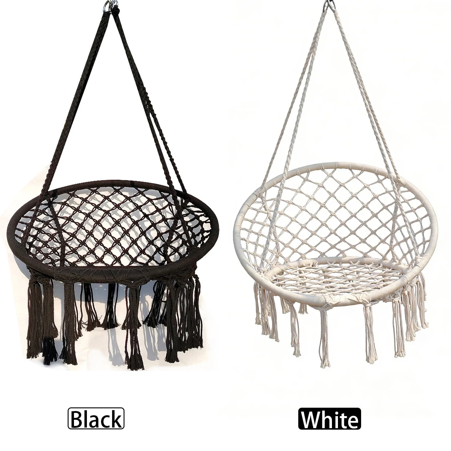 Hanging rocking chair, cotton rope rocking chair with cushion and mounting kit, hanging chairs for interiors