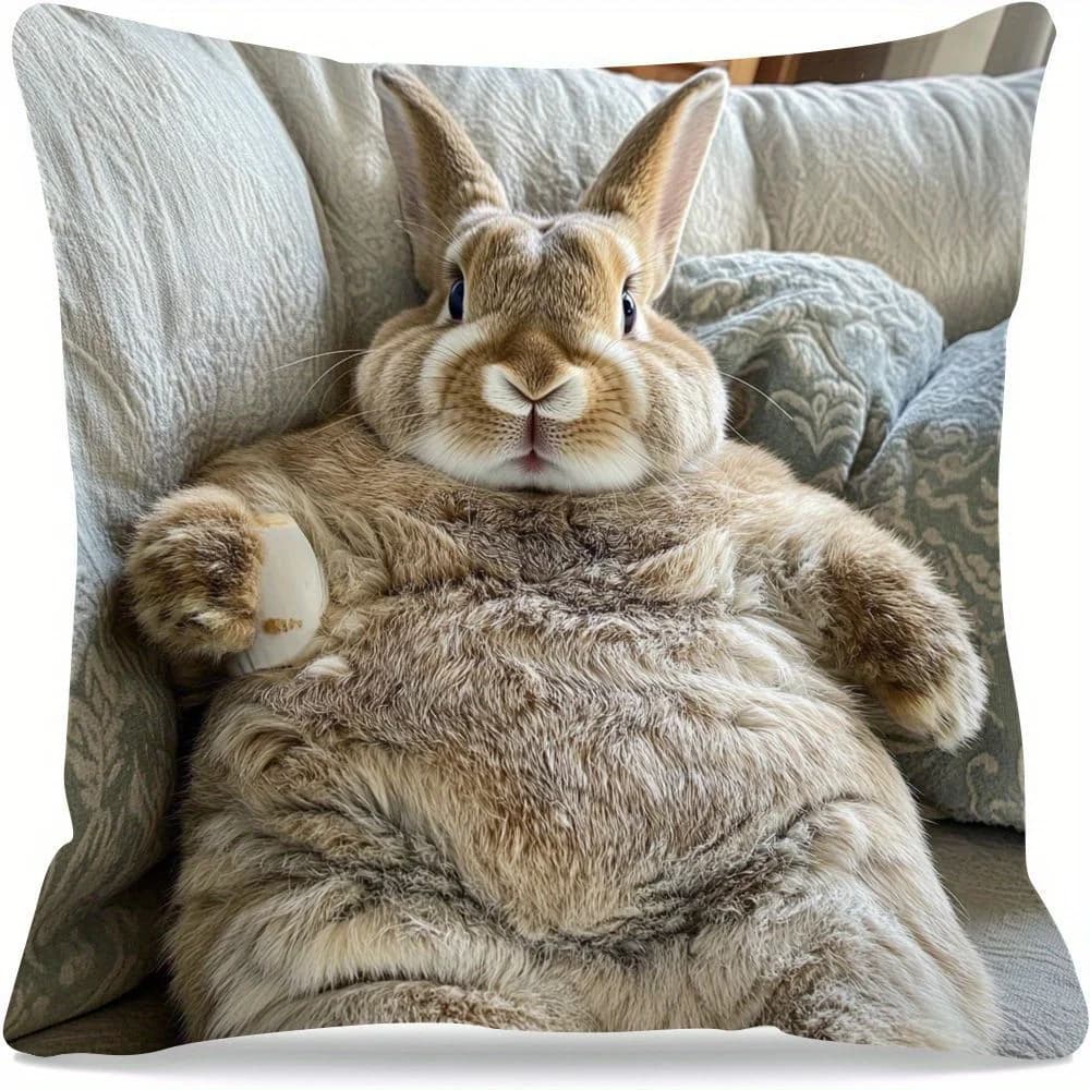 1pc Lazy Rabbit Themed Printed Throw Pillow Cover, Suitable for Sofa, Bedroom, Living Room, a Healing Gift for Animal Lovers.