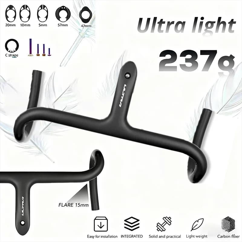 Il manubrio per bici da strada ultraleggero integrato da 237 g completamente in fibra di carbonio include supporto, larghezza 360/380/400/420/440 mm accessori per bici