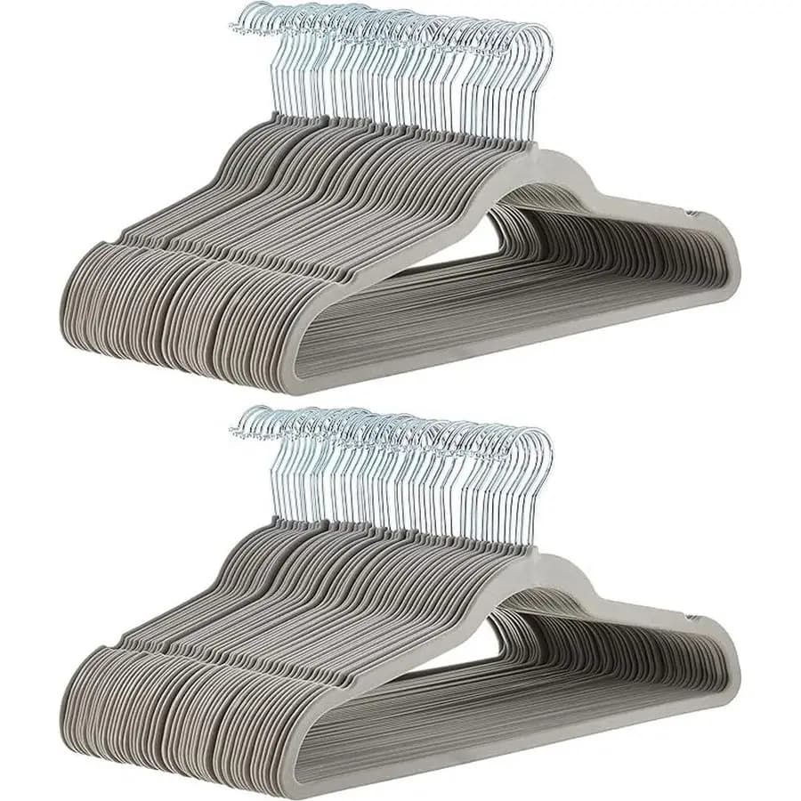 Appendiabiti Sottili in Velluto Antiscivolo e Resistenti per Armadio, Cappotti, Pantaloni, Camicie, Grigio Argento, Confezione da 100