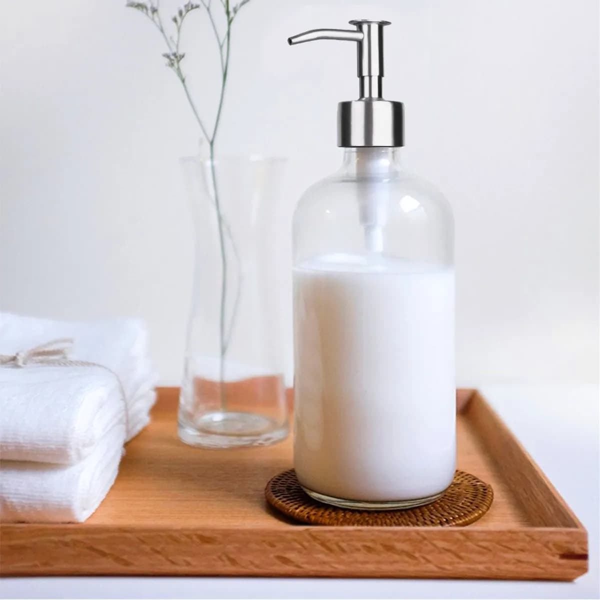 Dispenser per lozione in acciaio inossidabile Ounona, filettatura da 28 mm, pompa per sapone facile da usare con coperchio per flaconi.
