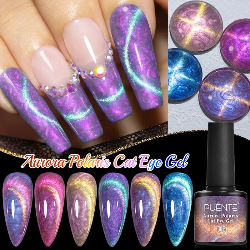 PUENTE 7.5ml Aurora Polaris Cat Gel magnetico Smalto per unghie Pearl Shell Filo Cat Eye Gel Soak Off UV/LED Gel Smalto per manicure