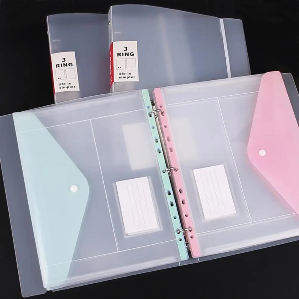 File Pockets Multi-color File Bags 11 Hole Expandable Binder Folders with Button Transparent A4 Document Organizer for 2/3/4