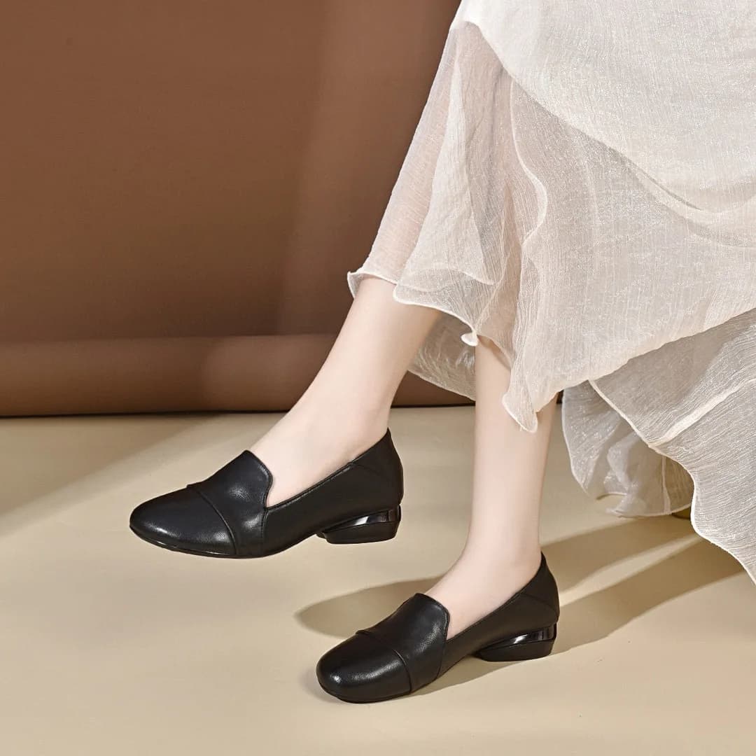 Women's Shoes 2026 Autumn Low Heel Round Toe Shoes Low Women's Work Shoes Soft Leather Mouth Surface Four Seasons Women's Shoes