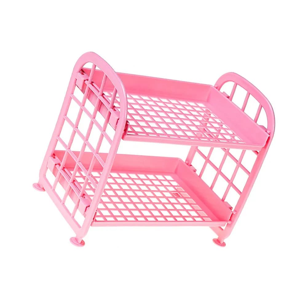 Set of 2 Shelves Double Sided Storage for Kitchen, Bathroom, Living and Studio, Plastic Bench Organizer with Drenante Design