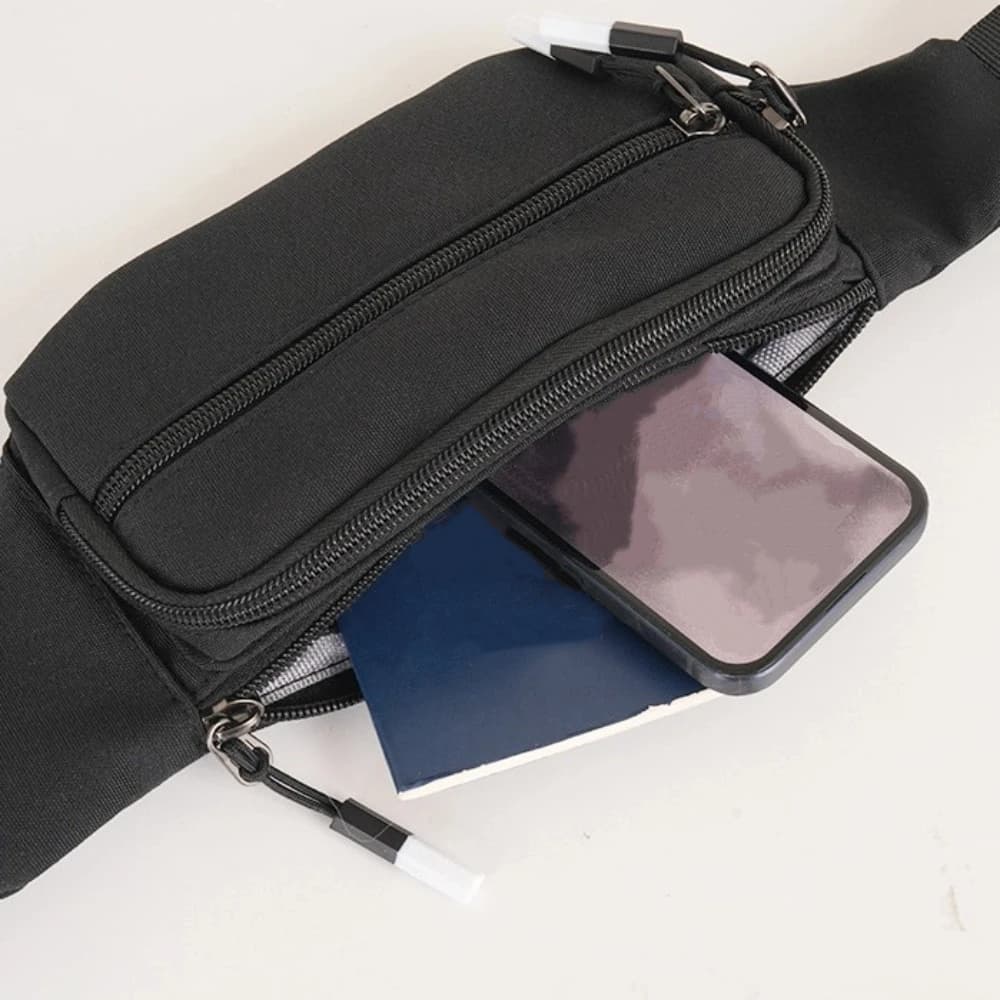 Men's Sports Shoulder Bag, Lightweight And Wear Resistant, Phone Holder, Blue Black Running Carrier
