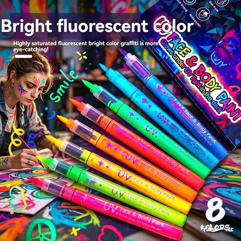 8-18 Colors Neon UV Fluorescent Acrylic Paint Marker, Glow In Dark Luminous Pens for Bright DIY Handcraft&Art Creation Supplies