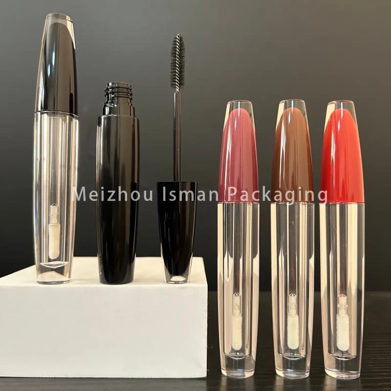 50 Pz Unico PET Forma di Cono Trasparente Cristallo Bacchetta Nera Lipgloss Contenitore Vuoto Mascara Bottiglia Spessa Lip Gloss Tubi 4 ml 16 ml