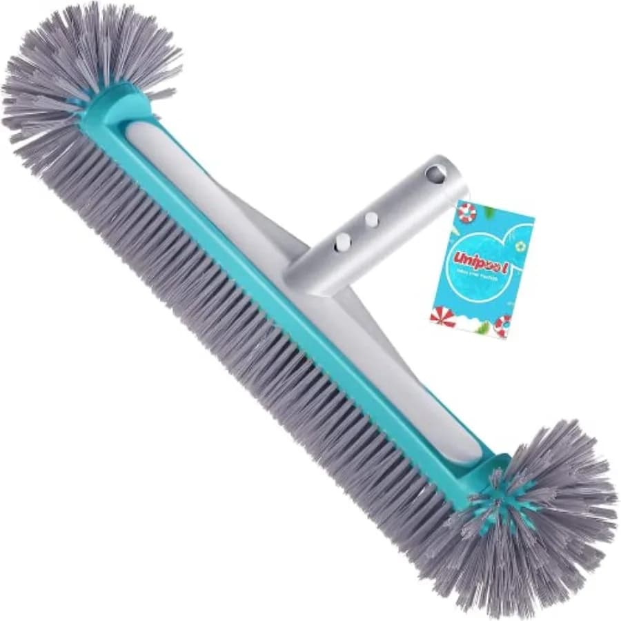 Swimming Pool Brush Head with Round Ends 17.5" Heavy Duty Aluminum Back Head for Cleans Walls, Tiles and Floors, 7 Rows Premium