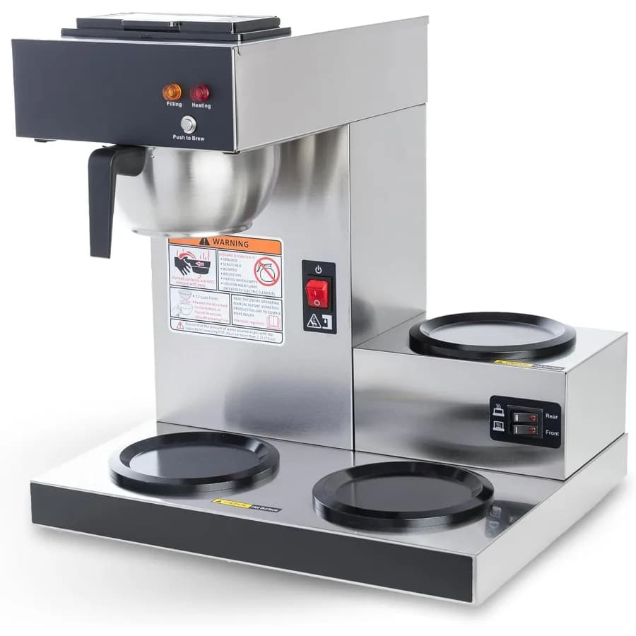Caffettiera commerciale da 12 tazze, caffettiera a goccia con 3 scaldavivande inferiori, caffettiera in acciaio inossidabile