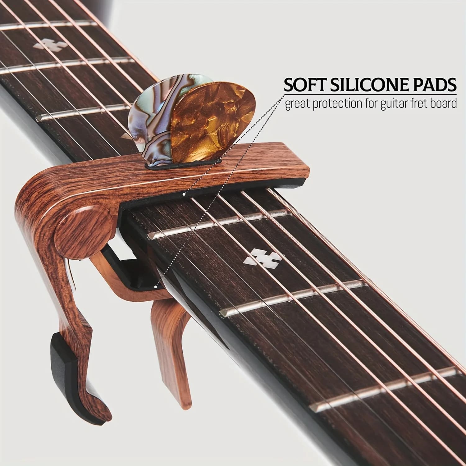 Capotasto per Chitarra a Forma di Rosa con Portaplettri - Convertitore per Chitarra Acustica/Elettrica, Capotasto Multifunzione per Ukulele, Banjo, Mandolino, Regalo