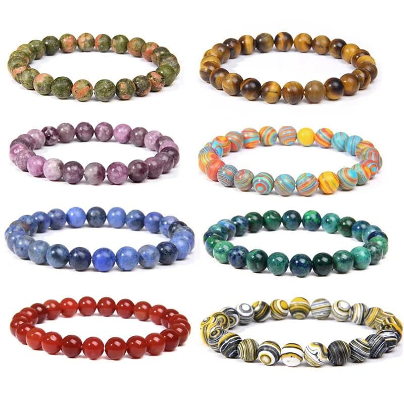 Bracciale elasticizzato con perline di pietra naturale alla moda da 8 mm Braccialetti con perline di cristallo di agata di pino bianco con pietra di occhio di tigre vulcanica per donna uomo