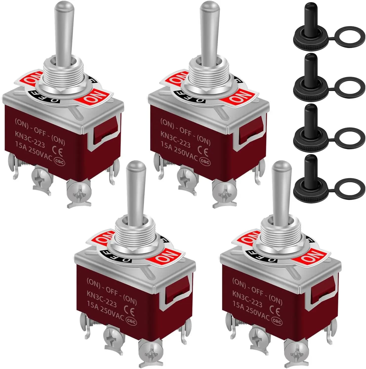 Interruttore a levetta momentaneo impermeabile da 4 pezzi 12V 30A (ON)-Off-(ON) Interruttore marino resistente a 6 pin con cappuccio impermeabile per barca per auto
