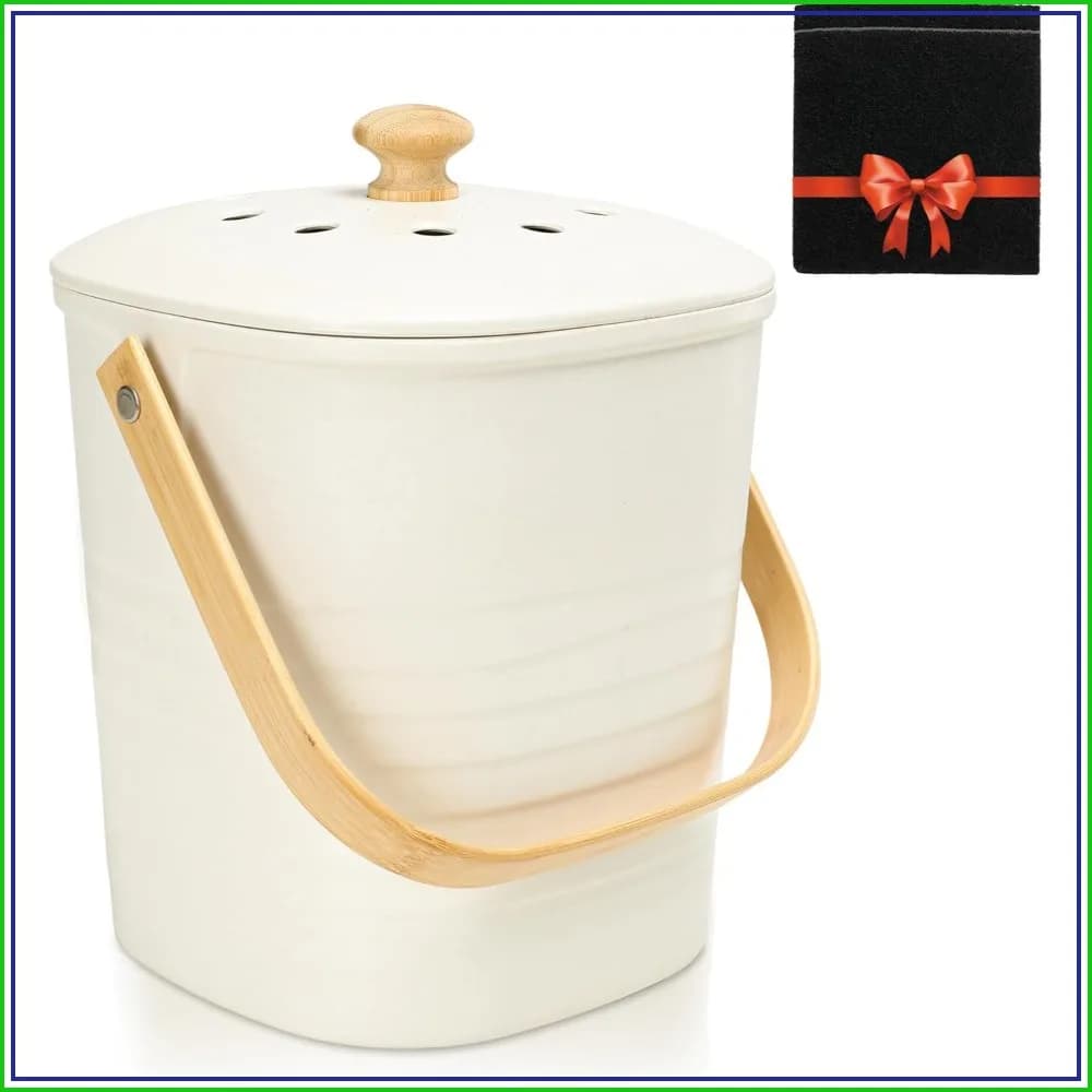 Bamboo Fiber Compost Bin with Lid Small Countertop Compost Bin Includes Charcoal Filter, Beige