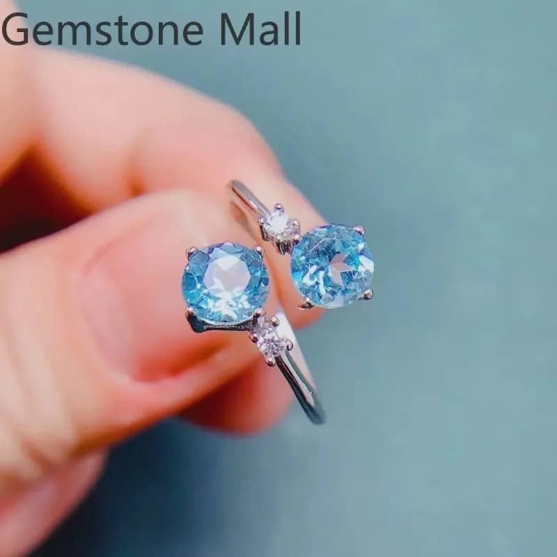 Anello con topazio naturale totale da 1,6 ct per l'uso quotidiano Anello in argento con topazio azzurro di grado VVS da 6 mm con placcatura in oro bianco 18 carati