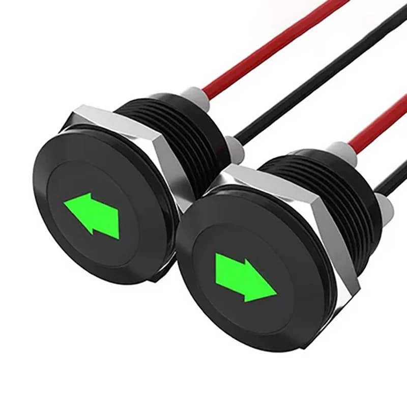 Nuovo! 2 Pezzi Indicatori LED 12V con Simbolo Freccia Verde, 12mm con Cavo, Lampada di Segnalazione in Metallo, Luce Cruscotto, Accessori per Auto