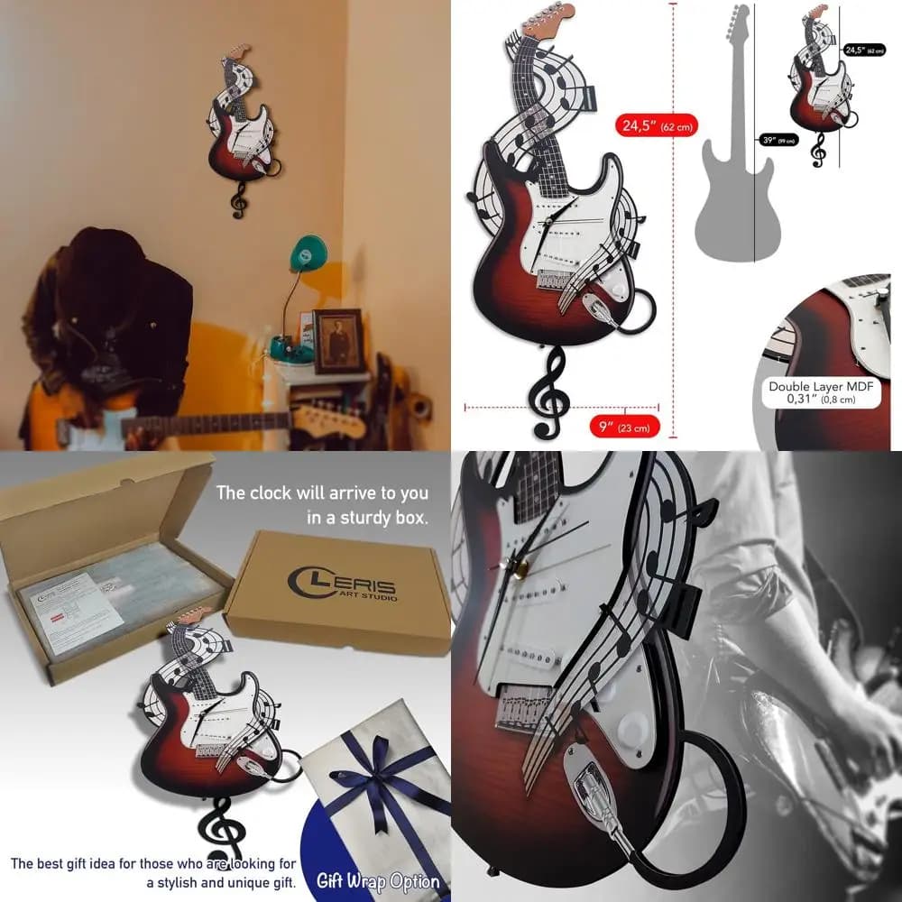 Watch from Parete to Forma di Chitarra Elettrica, Watch from Parete to Forma di Chiave Musicale Oscillante, Gifts for Musicians, Musical Decorations, Theme Gifts Guitar, Music Room Decorations (Ele