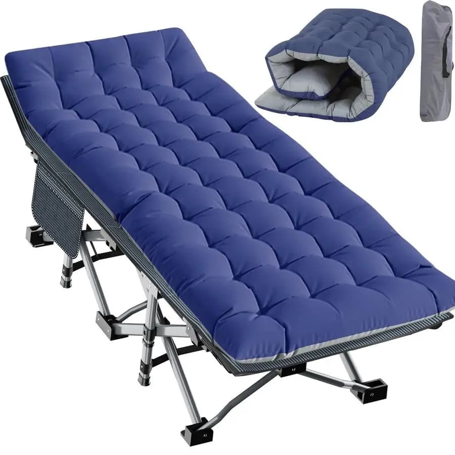 XXL folding camping cot for adults with upholstered mattress, padded portable cot, camping bed with bag for outdoor travel