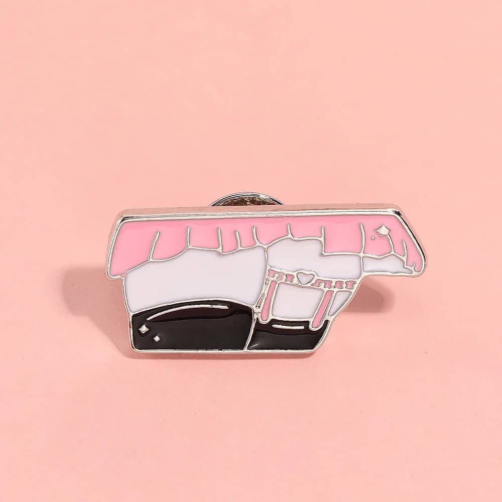 Pretty Pink Short Skirt Pins Black Suspender Socks Enamel Brooches For Women Girls Gift Cheap Jewelry Wholesale