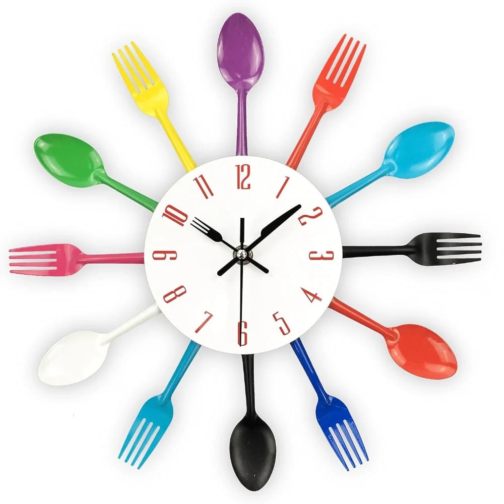 Kitchen wall clock 3D removable modern creative kitchen cutlery spoon fork wall clock restaurant wall clock home decoration