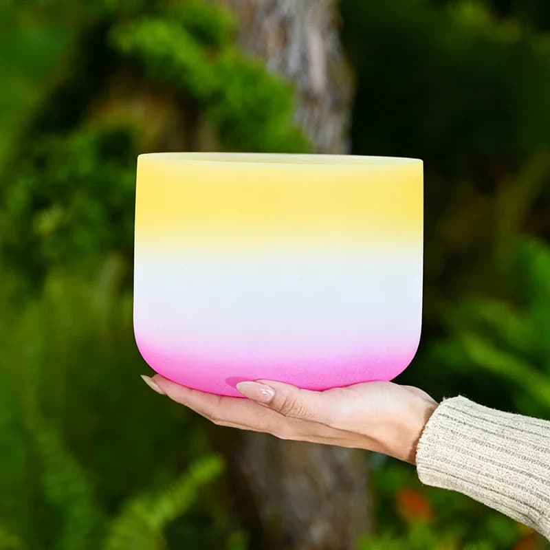 Hye-eun 8Inch 440hz/432hz Quartz Frosted Rainbow Crystal Singing Bowl for Yoga Meditation Sound Healing Outdoor Pray Health