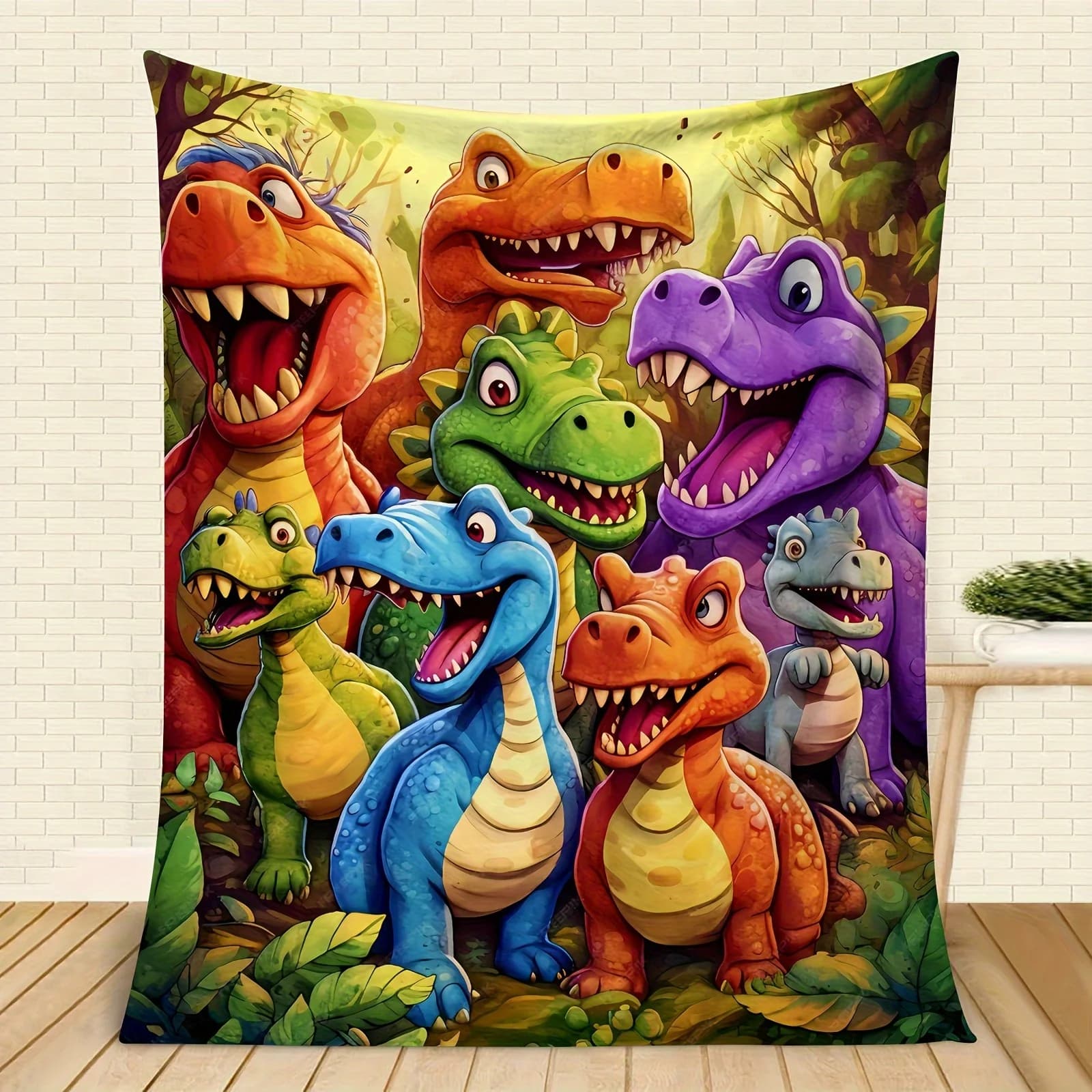 Colorful Dinosaur Friends Blanket - Cozy and Fun Design, Perfect for Any Room, Soft and Warm, Ideal Gift for Kids