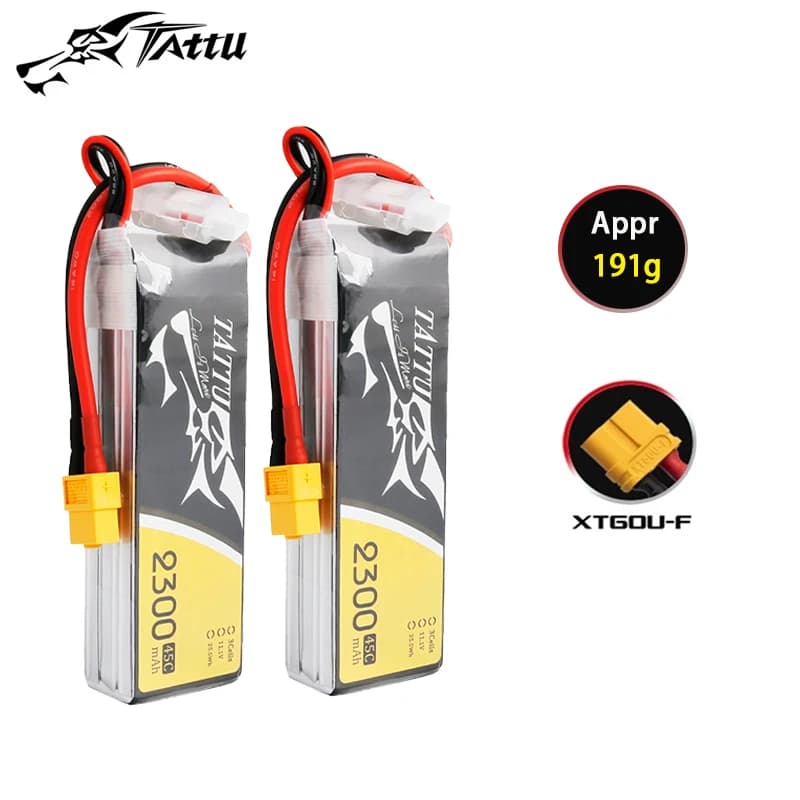 Batteria LiPo TATTU 11.1V 2300mAh 45C per parti di droni da corsa FPV per elicotteri RC Quadcopter con batteria XT60 Plug 3S