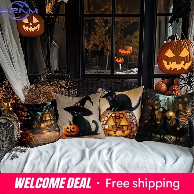 Federa per cuscino a forma di casa e gatto di Halloween, adatta per divano, auto, camera da letto, federa decorativa per cuscino