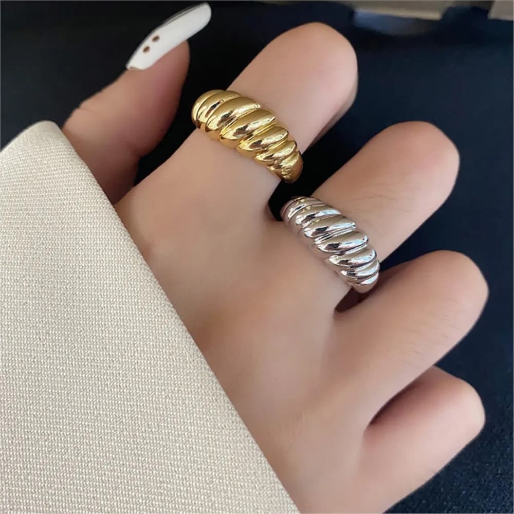 925 Sterling Silver Braided Croissant Rings for Women's Minimalist Big Geometric Jewelry Gift Dropshipping