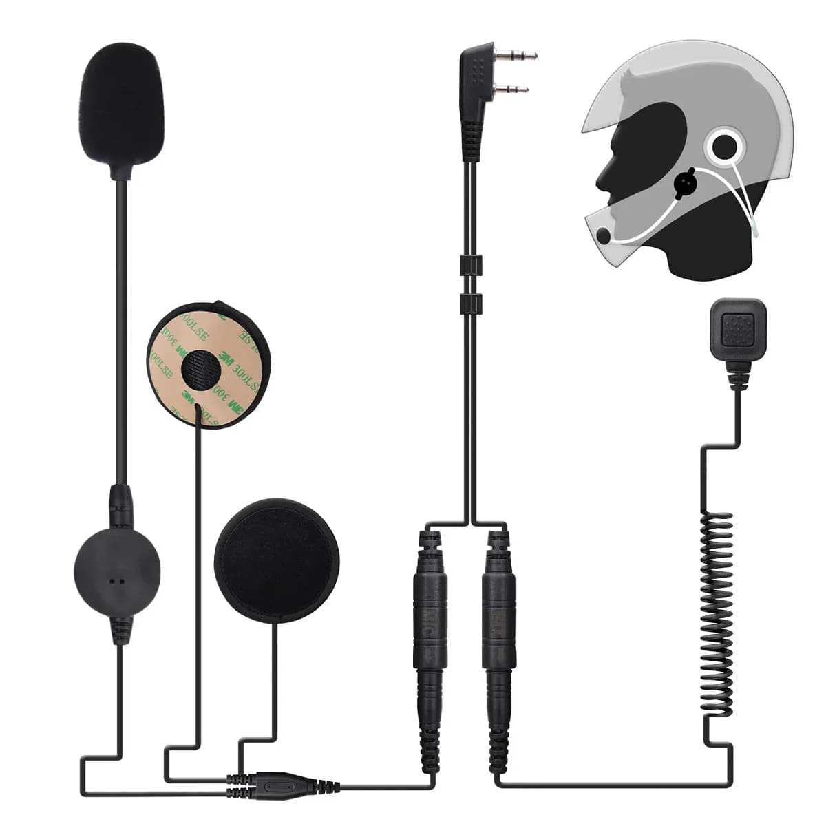 Auricolare per casco moto Auricolare radio bidirezionale a 2 pin con PTT da dito e microfono per Baofeng UV-5R UV-32 AR-152 BF-888S