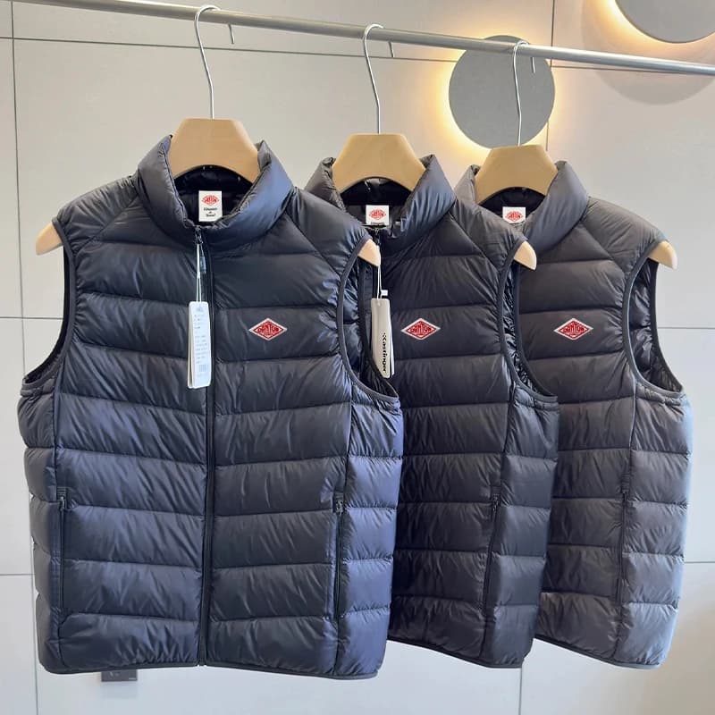 Inverno coreano uomo donna con cerniera ricamata gilet senza maniche luce anteriore piumino sottile con cappuccio caldo top sportivi antivento
