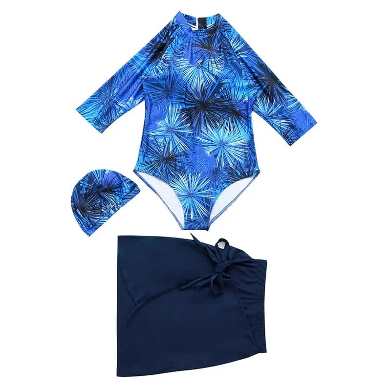 Women's Half Sleeve Rashguard Swimwear Body + skirt + cap 3 pieces Surf Swimming Swimwear Rash Guards Muslim Print Swimwear