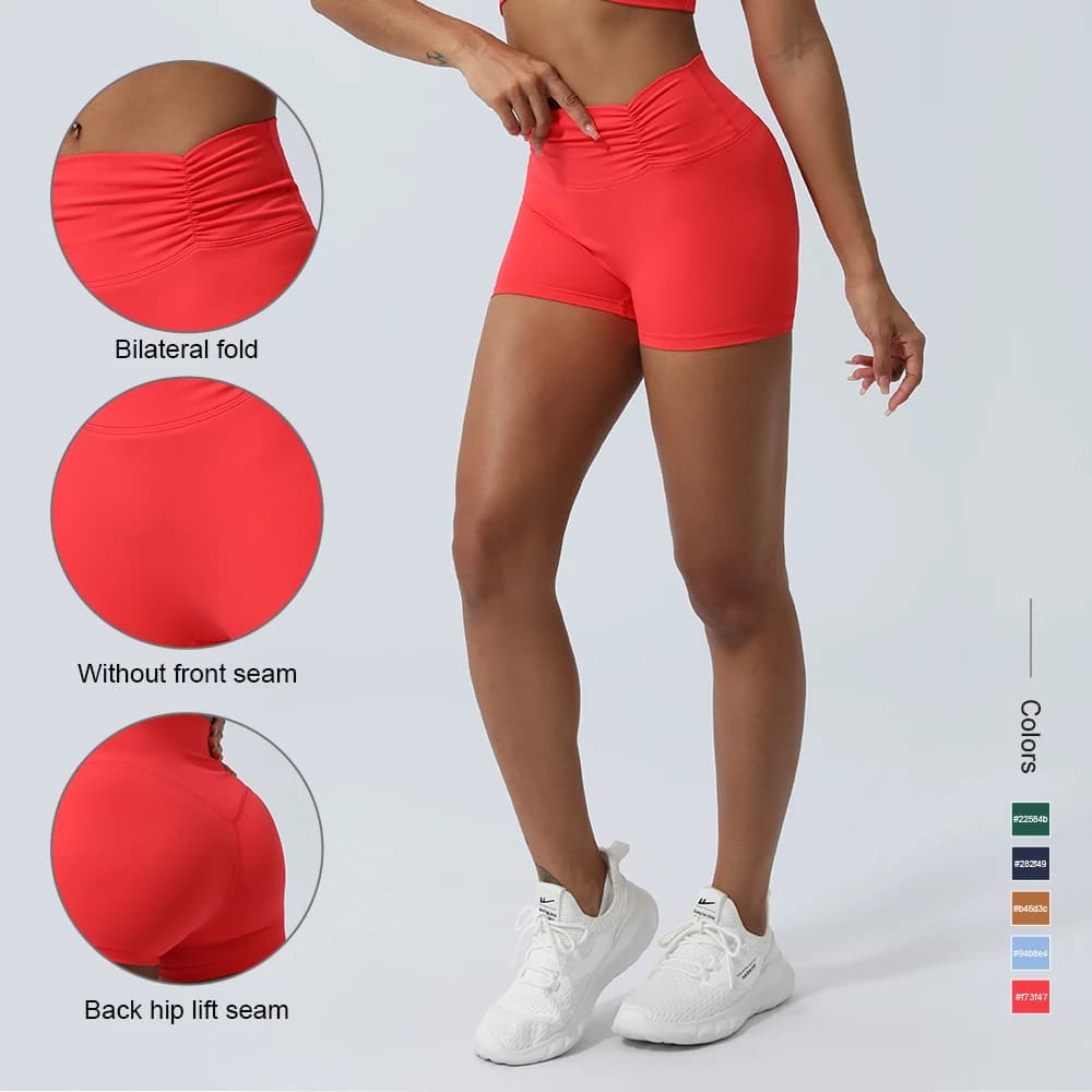Pantaloncini sportivi con cintura stropicciata Fitness da donna senza cuciture frontali pantaloncini attillati da Yoga in esecuzione pantaloni da allenamento in bicicletta