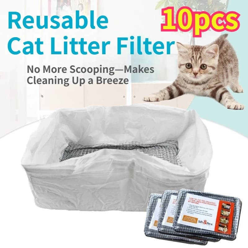 10Pcs Large Disposable Sifting Cat Litter Bags, Thick Mesh Filter Liners for Cat Litter Box