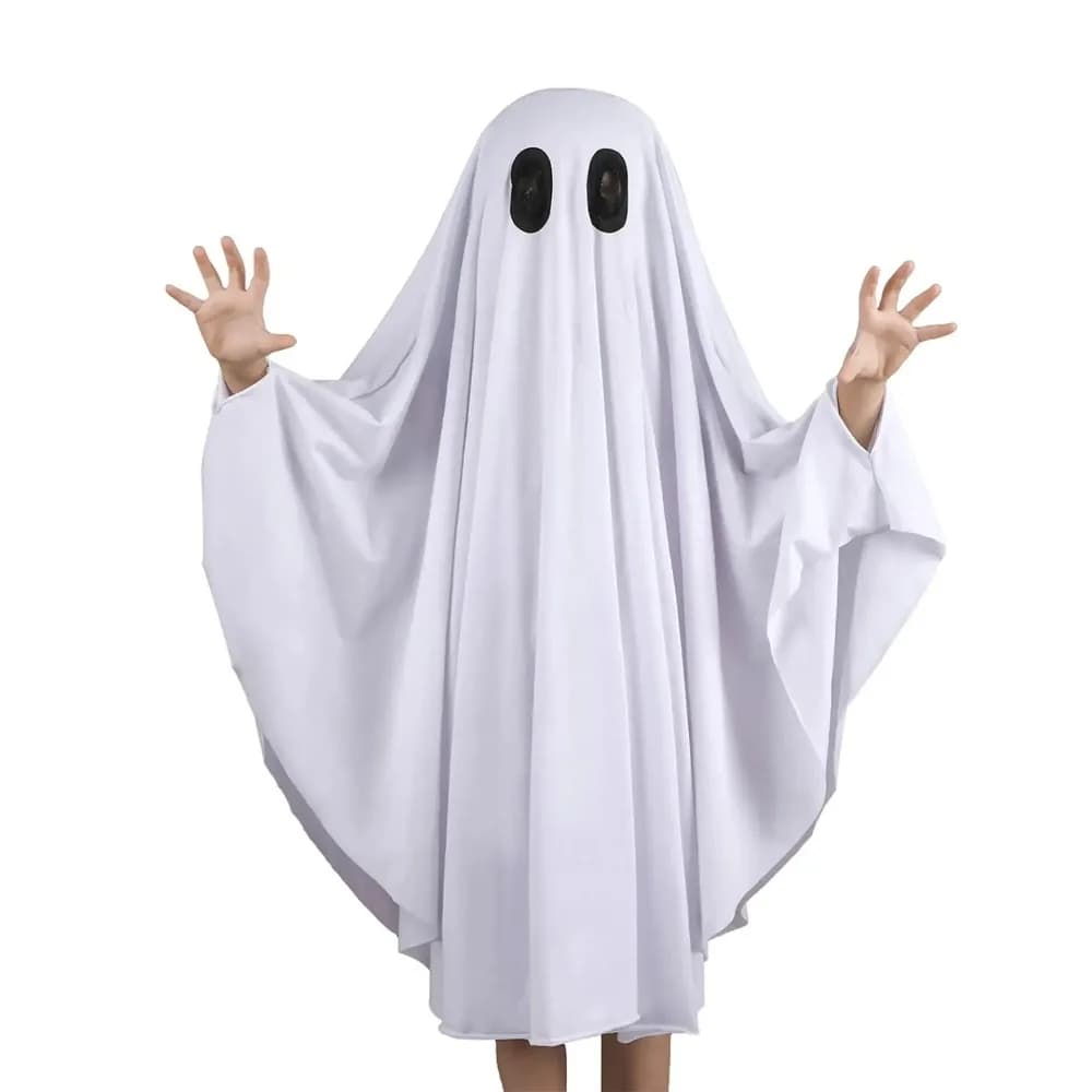 Spaventoso unisex costume da fantasma di Halloween Boo Ghost bianco mantello da fantasma di Halloween spettrale vestito operato da dolcetto o scherzetto per ragazzi e ragazze
