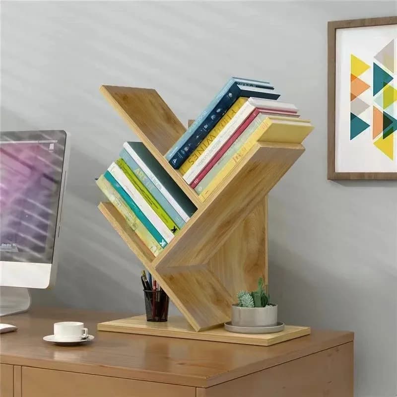 Scaffale per albero in legno creativo Scaffale da tavolo a 3 strati Organizzatore da banco Espositore per libri Semplice arredamento per la casa per ufficio