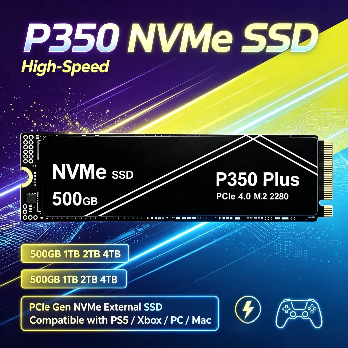 P350 PLUS Portable External SSD 1TB 2TB 4TB High Speed PCIe Gen NVMe for Gaming PC Laptop PS5 Storage Pro Max Unit Plus