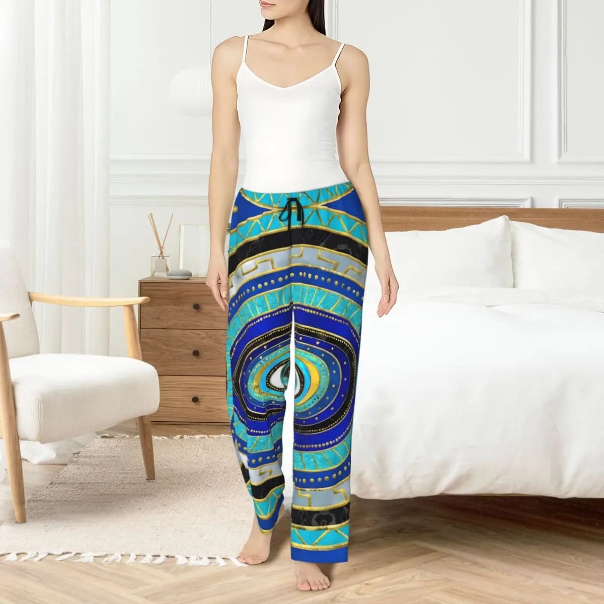 Nazar Evil Eye custom pajamas trousers for women symbol amulet pajamas lounge elasticized night pants with pockets