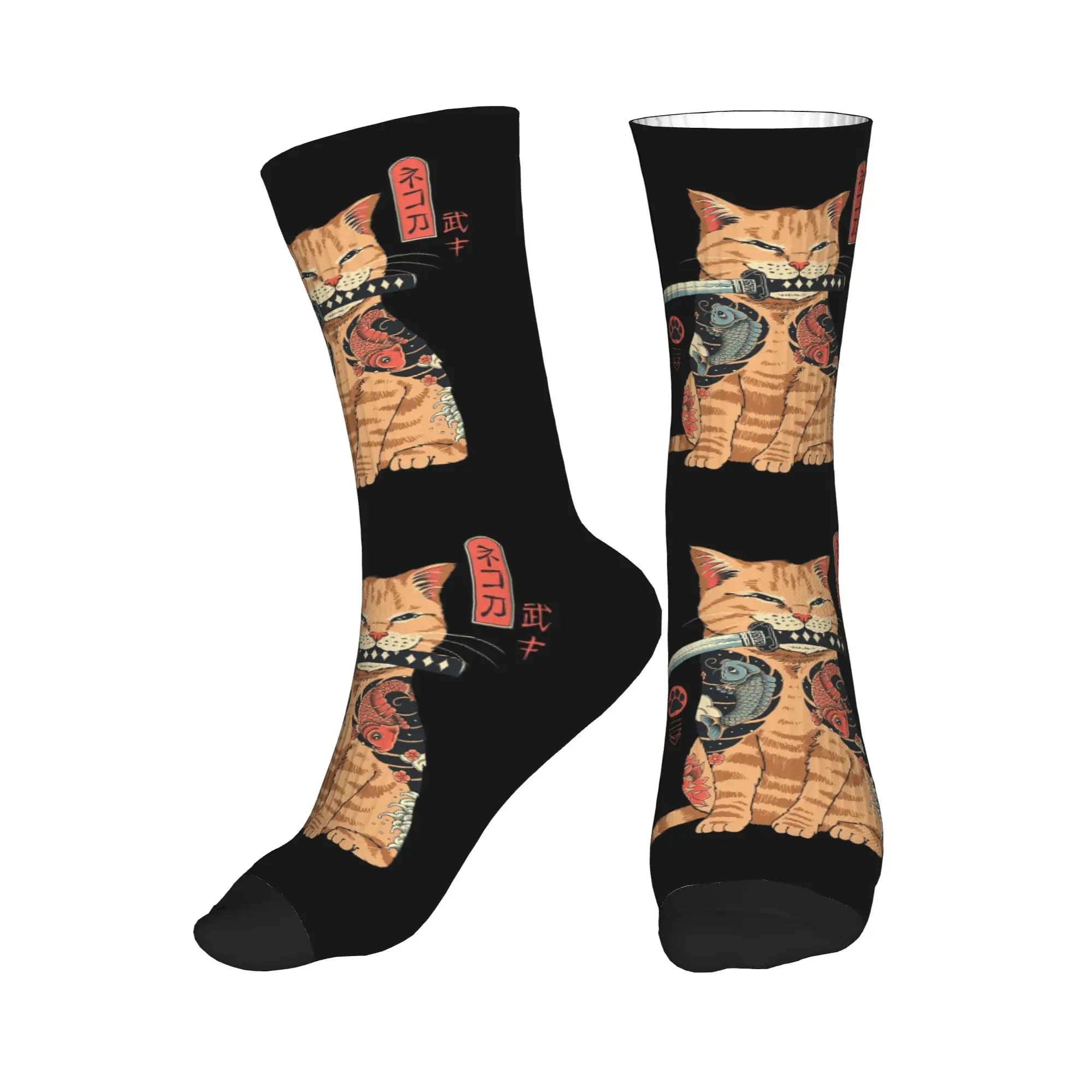 Divertenti calzini giapponesi a tema gatto samurai per uomo e donna, calzini caldi e divertenti.