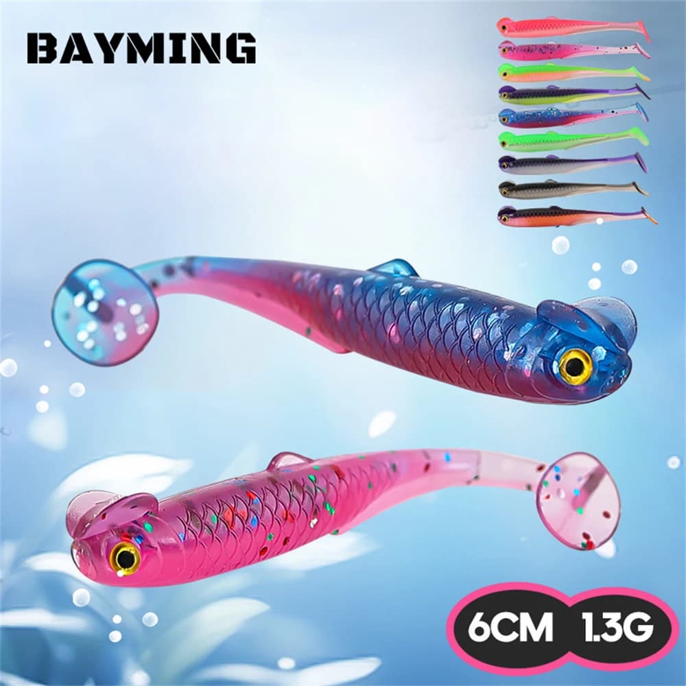 5PCS/10PCS Gallo Tail T-Soft Lure 6cm/1.3g - Esca bionica in PVC realistico con occhi 3D per basso/truciolo, azione multi-rig