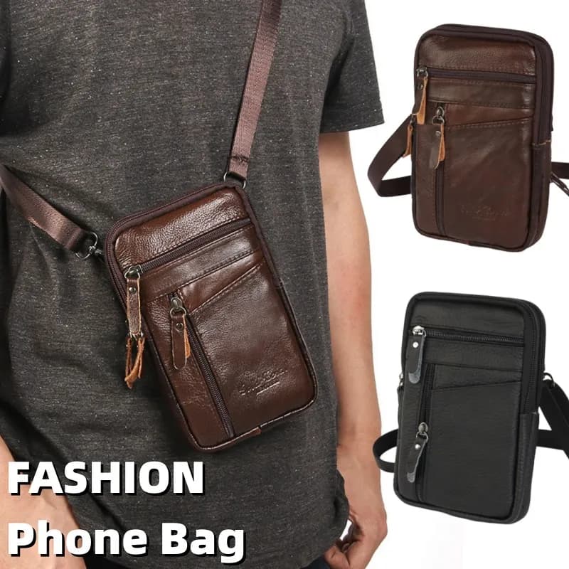 Borse per Telefono in Vera Pelle di Lusso per Uomo, Mini Marsupi, Borsa a Tracolla Classica, Borsello da Petto alla Moda