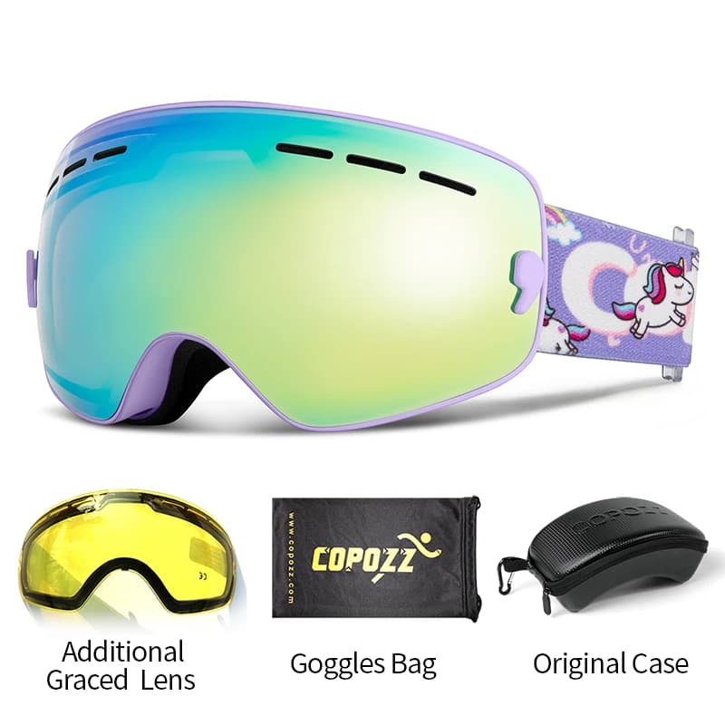 COPOZZ Occhiali da sci per bambini con lenti incantate e set di custodie per bambini Occhiali antiappannamento UV400 Occhiali da snowboard per ragazzi e ragazze GOG-243