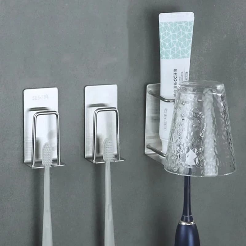 Portaspazzolino in Acciaio Inox da Parete, Porta Rasoio e Organizer per Accessori Bagno, per Casa e Hotel