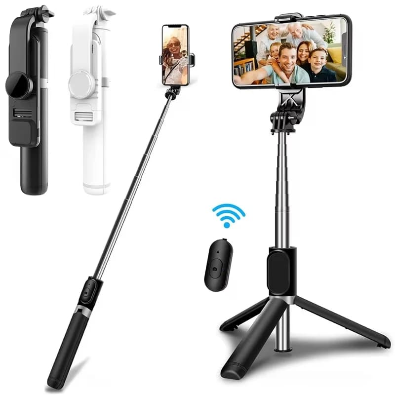 Mini Treppiede Portatile Pieghevole con Bastone Selfie Wireless, Telecomando Bluetooth e Luce LED per Video e Dirette