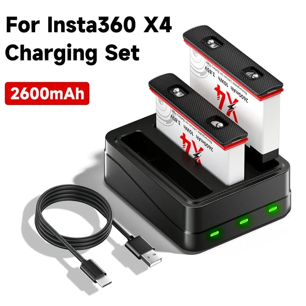 2600mAh For Insta360 X4 Camera Battery + 3 Slot For Charger Cards For Insta 360X4 360x4 Insta360 ONEX4 Action Camera Accessories