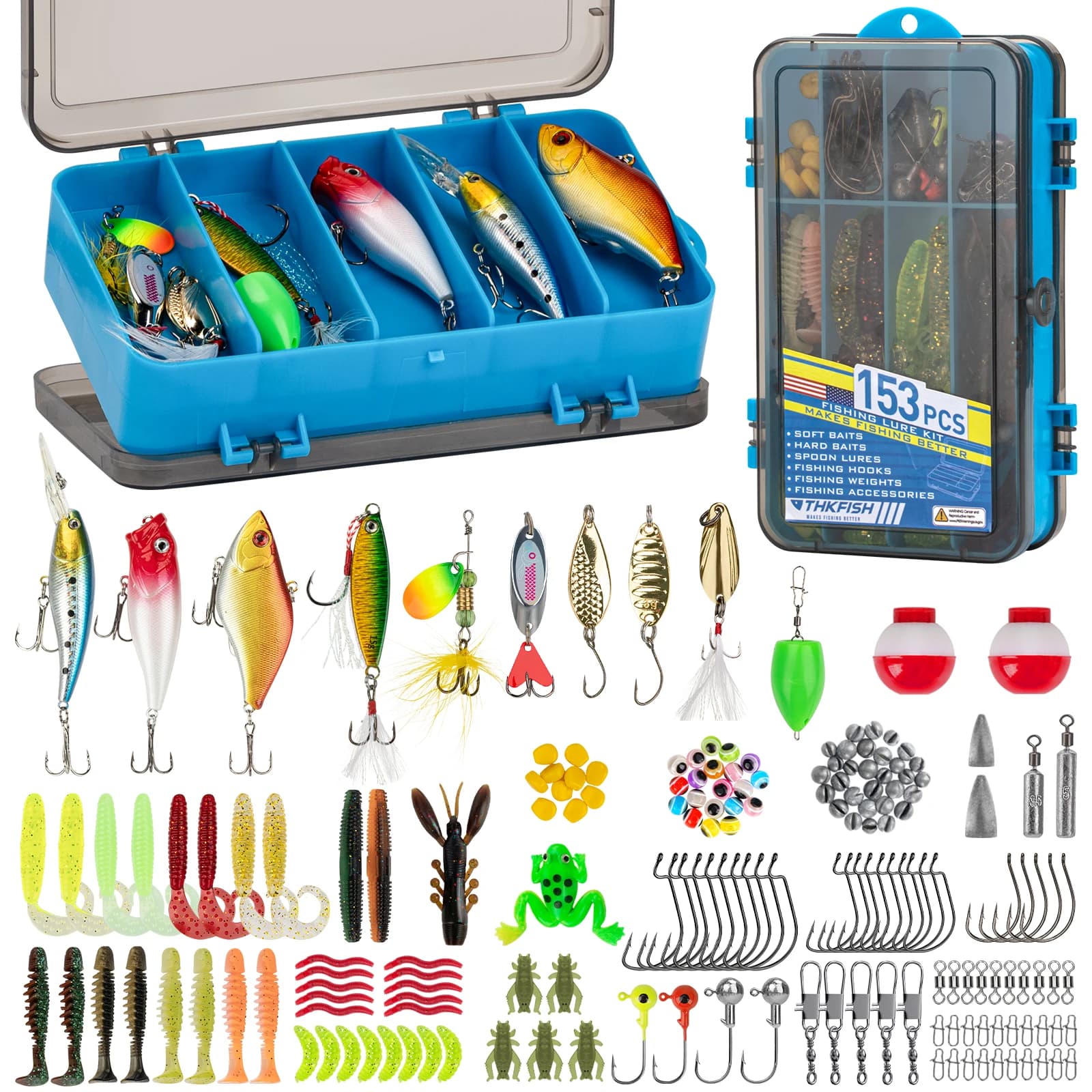 THKFISH 153pcs Fishing Lures Kit With Box Fishing Tackle Accessories Set For Trout Pike Bass Salmon Soft Lures Metal Baits Jigs
